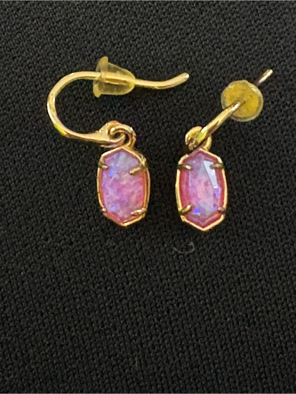 Kendra Scott Gold Drop Earrings with Pink Opal Stones Emilie